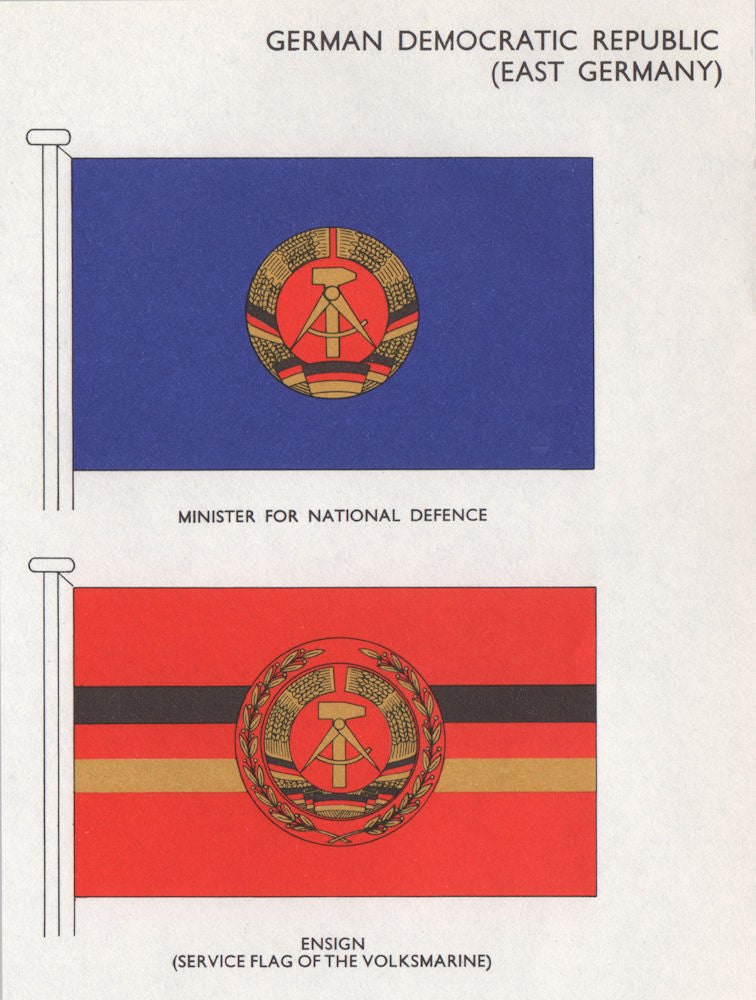 GDR (EAST GERMANY) FLAGS. National Defence Minister. Ensign  1958 old print